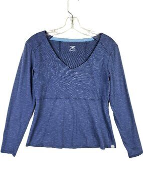 Horny Toad Top Bellflower Tee Organic Cotton Blend V-Neck Long Sleeve Blue sz S
